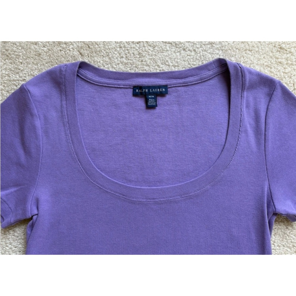 Polo Ralph Lauren Scoop Neck T Shirt Top Womens M Purple Pony Short Slv Spring - Picture 3 of 8